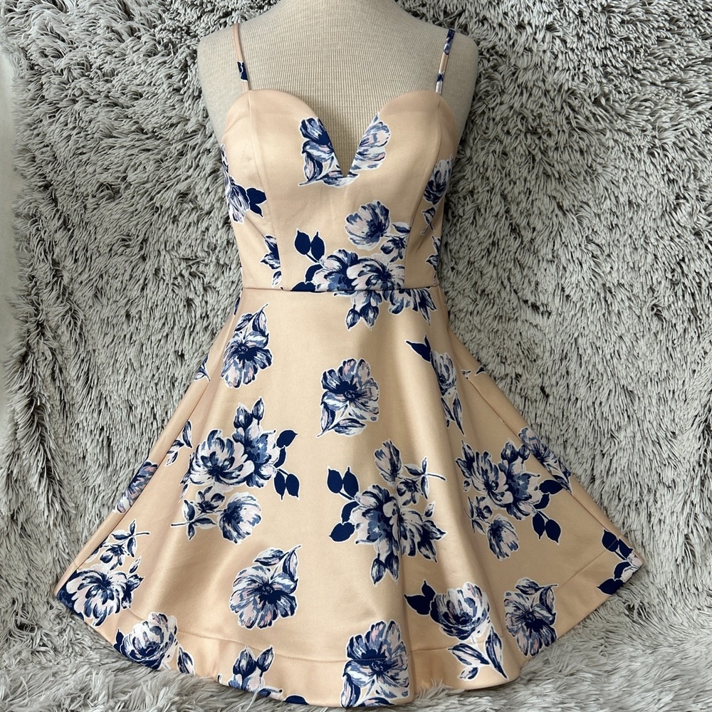 Charlotte Russe Pink Blue Floral Print Mini Dress Y2K Romantic Feminine Coquette